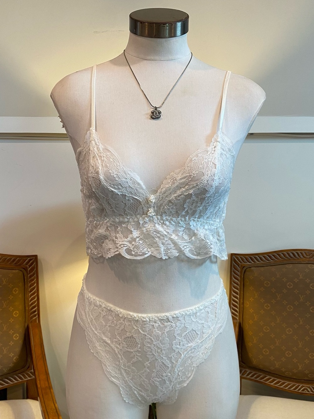 Victoria's Secret Vintage 80s Gold Label Lace Lingerie Sleep Set White 2 Piece S
